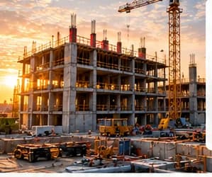 Obra de construcción al atardecer